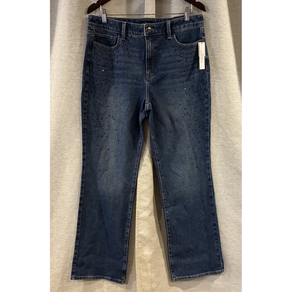 Talbots Barely Boot‎ Blue Jeans Women's High Waist Size 12 Bedazzled NWT